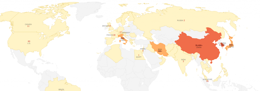 световна карта на заразени от коронавирус